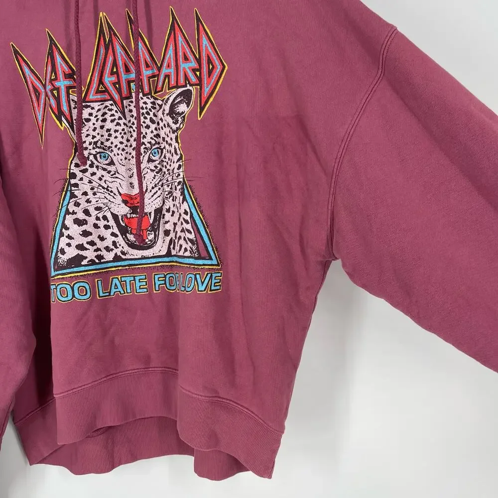 Daydreamer Def Leppard Too Late For Love Oversized Hoodie Sweatershirt Pink XS